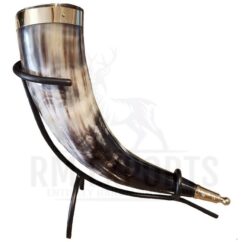 Drinking Horn with Metal Stand and Brass Cap & Rim
